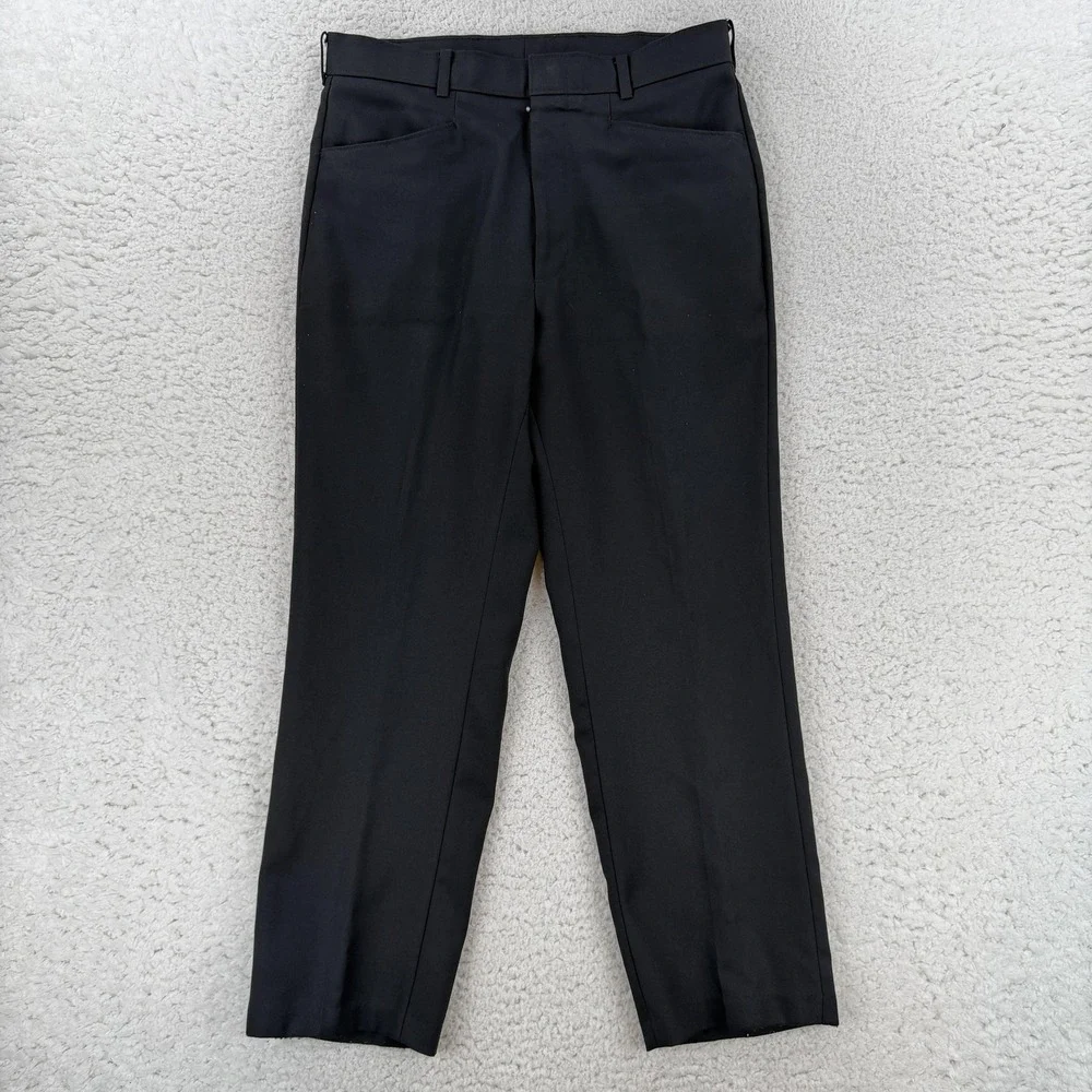 Vintage Levis Action Slacks Mens 32x28 Black Flat Front Dress Pants USA 80s